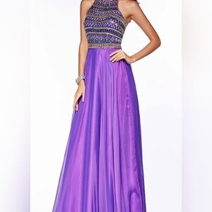Angela & Alison Embellished Purple Prom Dress